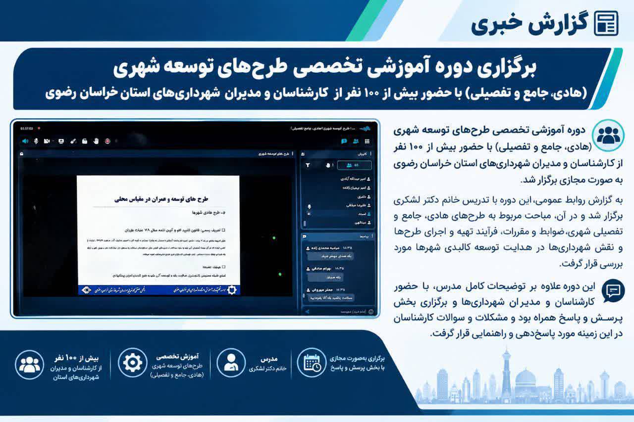 📌 برگزاری جلسه اول دوره آموزشی تخصصی طرح های توسعه شهری (هادی، جامع و تفصیلی)